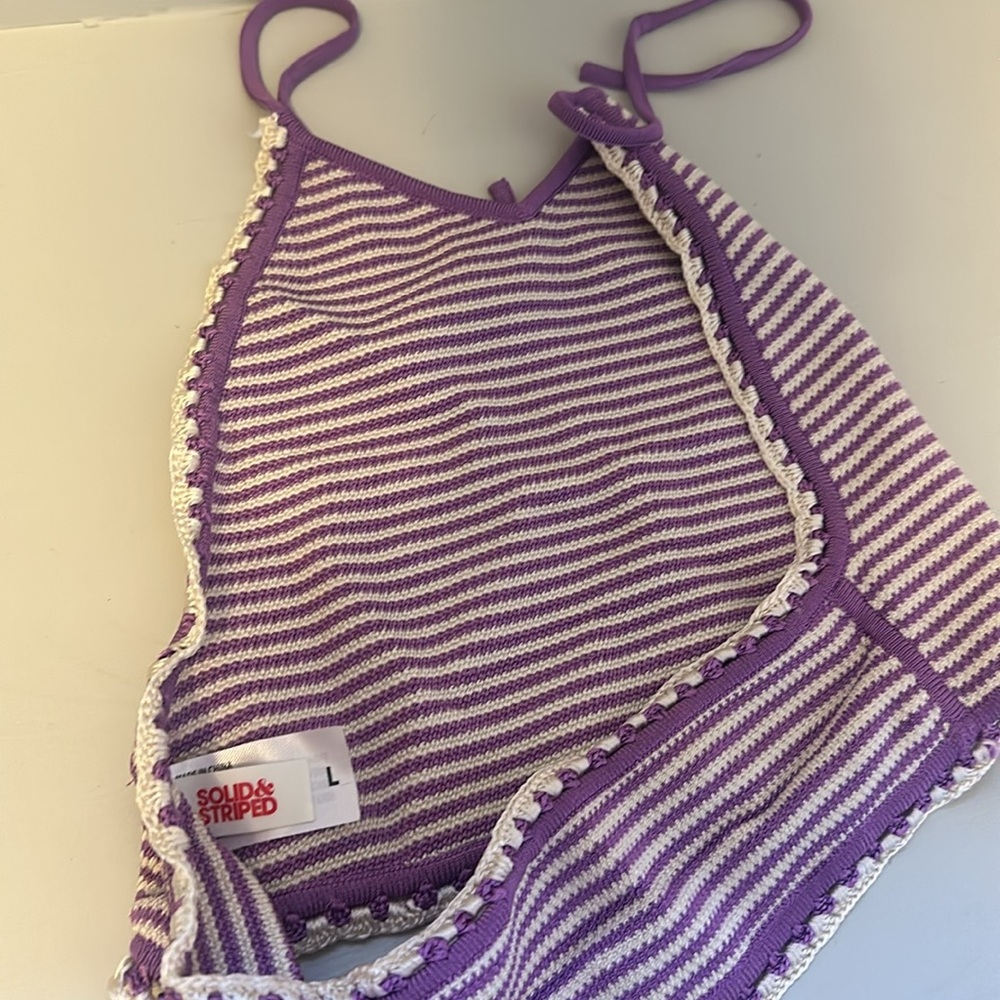 Solid and stripe crochet swimsuit- NWT - Picture 8 of 9